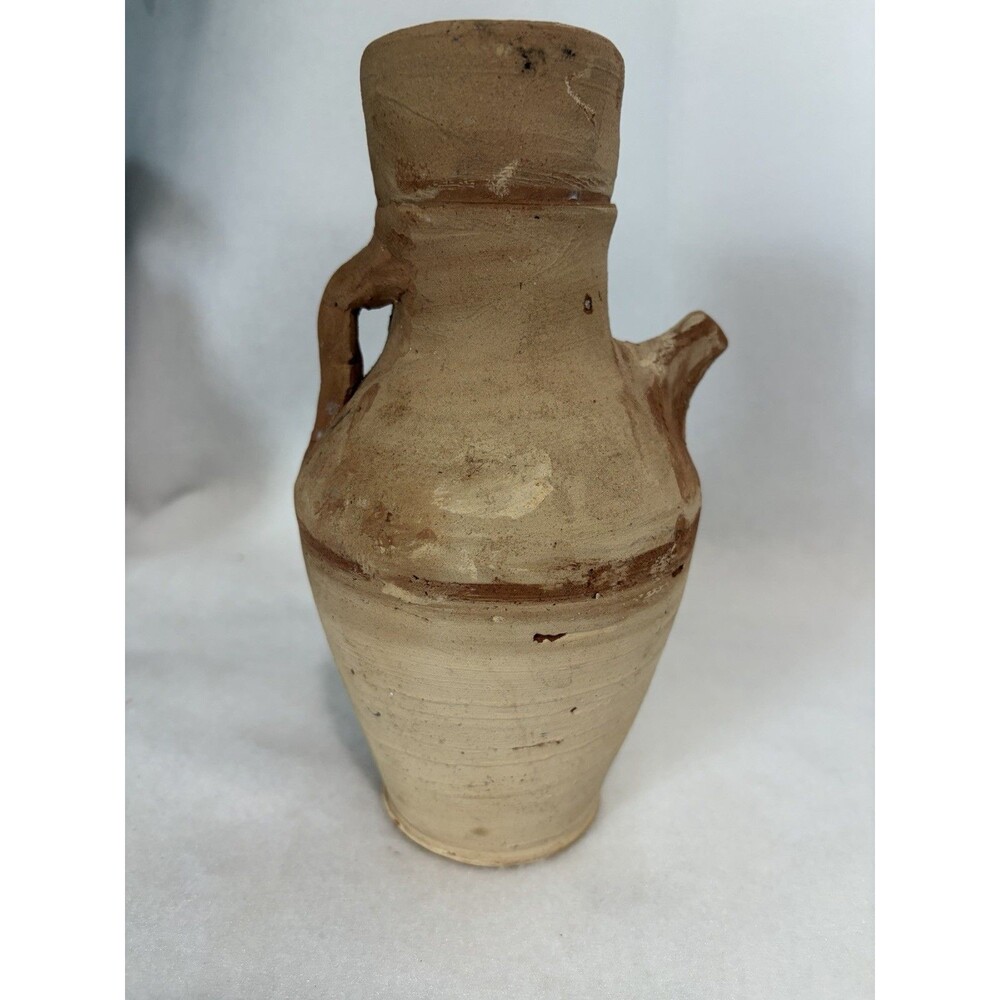 Antique Primitive Flower Frog Vase Handmade Terracotta Handle Spout